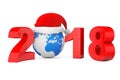 2018 New Year Concept. Santa Hat over Earth Globe. 3d Rendering Royalty Free Stock Photo