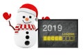 New Year Concept. Snowman near Chalkboard with Progress Bar Show Royalty Free Stock Photo