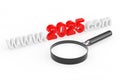 2025 New Year Concept. WWW 2025 Com Site Name with Magnifying Glass. 3d Rendering Royalty Free Stock Photo