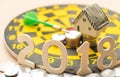 New year concepts,2018 Number on coins with house model and coin Royalty Free Stock Photo