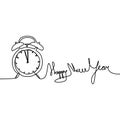 New year continuous line drawing with clock and typography vector illustration Royalty Free Stock Photo
