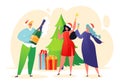 Happy colleagues having fun in office. Flat cartoon, vector Illustration on New Year or Christmas celebration theme Royalty Free Stock Photo