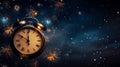 New Year Countdown: Clock Striking Twelve with Golden Fireworks