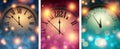 New Year 2024 countdown orange clock over blue, purple backgrounds with defocused lights. Set of vertical banners Royalty Free Stock Photo