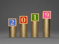 New Year 2019 Creative Design Concept with Gold Coins Royalty Free Stock Photo
