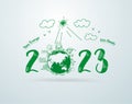 2023 new year creative drawing happy family environmental eco-friendly ideas concept Royalty Free Stock Photo