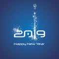 New Year 2019 cyberspace firework white blue background