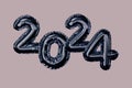 2024 New Year. 3D illustration of numbers 2024. pink background, Black numerals