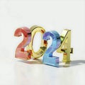 New year 2024 3d render glossy text on a white background with reflection