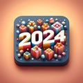2024 new year 3D template poster colour gift box background. Happy new year 2024 celebration