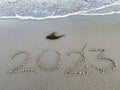 New Year 2023 is coming concept on tropical beach.