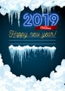 2019 New year decoration kit for website. Isolated snow caps set on menu bar and buttons. Icicles and snowflakes Royalty Free Stock Photo