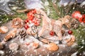 New Year Decoration with Vintage Wooden Horse Royalty Free Stock Photo