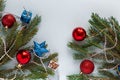 New year decorations of pine branches and christmas tree and copy space in the middle Royalty Free Stock Photo