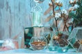 New Year Decorative Composition. Focus on cinnamon and cones Royalty Free Stock Photo