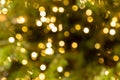 New year defocused background. Garland blurred golden lights sparkling on a christmas tree Royalty Free Stock Photo
