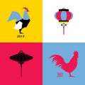 New Year design with silhouette of roosters and chinese lantern