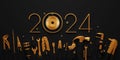 2024 New Year design template with construcrion tools set. Royalty Free Stock Photo