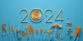 2024 New Year design template with construcrion tools set. Royalty Free Stock Photo