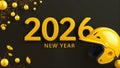 2026 New Year design template with yellow protective helmet. 3D render illustration. Royalty Free Stock Photo