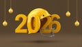 2026 New Year design template with yellow protective helmet. 3D render illustration. Royalty Free Stock Photo