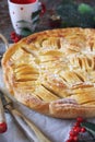 New Year dessert: apple tart, powdered sugar dressing