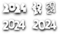 New Year 2024 different paper numbers for calendar header on white background