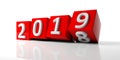 New year 2019 digits on red cubes isolated on white background. 3d illustration Royalty Free Stock Photo