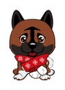 NEW year doggy. Happy Dog cartoon. christmas dog with red scarf. Cute puppies. Royalty Free Stock Photo