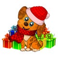 NEW year 2018 doggy. Happy Dog cartoon. christmas dog with red scarf. Royalty Free Stock Photo