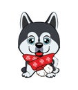 NEW year doggy. Happy Dog cartoon. christmas dog with red scarf. Cute puppies. Royalty Free Stock Photo