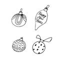 New year doodle toys in black isolated over white background. New Years and Christmas hand drawn doodle