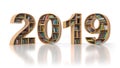 2019 new year education concept. Bookshelvs with books in the fo Royalty Free Stock Photo