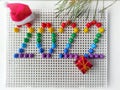 New year 2021. Educational children's toy mosaic multi-colored, numbers 2021 are laid out