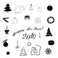 New year elements in black on a white background