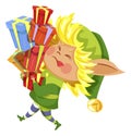 New Year Elf Character Holding Presents Vector Royalty Free Stock Photo