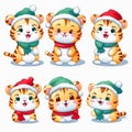 New year emoji funny tiger cub. Cartoon style, New Year, Christmas.