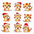 New year emoji funny tiger cub. Cartoon style, New Year, Christmas.
