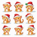 New year emoji funny tiger cub. Cartoon style, New Year, Christmas.