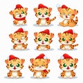 New year emoji funny tiger cub. Cartoon style, New Year, Christmas.