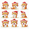 New year emoji funny tiger cub. Cartoon style, New Year, Christmas.