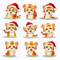 New year emoji funny tiger cub. Cartoon style, New Year, Christmas.