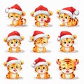 New year emoji funny tiger cub. Cartoon style, New Year, Christmas.