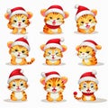 New year emoji funny tiger cub. Cartoon style, New Year, Christmas.