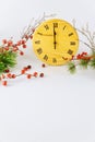 New Year eve background with clock face and hour hand shows twelve oclock