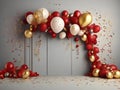 Red and yellow ballons in Solid Wall Background for Wedding, party, New Year Royalty Free Stock Photo