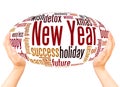 New Year expectations word cloud hand sphere concept Royalty Free Stock Photo