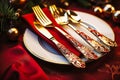 New Year festiv table sets. Fork spoon knife