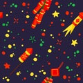 New Year Firecracker and petards seamless pattern. Asian annual festival celebration background.