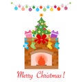 New Year Fireplace, Christmas tree, gifts, garland Royalty Free Stock Photo